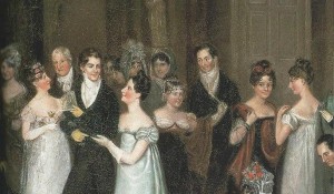 Regency folks in a cloakroom. A larger room than you'd think.
