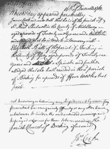 Capt. Cook's Marriage Allegation when applying for a Common License