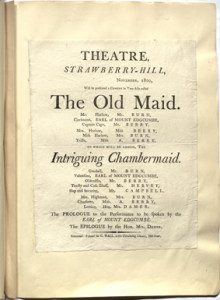 Program for private theatrical at Horace Walpole's Strawberry Hill