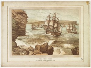 The_First_Fleet_entering_Port_Jackson,_January_26,_1788,_drawn_1888_A9333001h