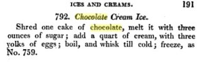 chocolate ice cream 1814 Cookery and Confectionary