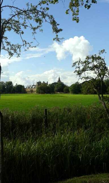 The view across the meadow with the college in the background