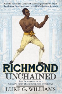 Cover of Richmond unchained. A VERY VERY fit black man with no shirt and yellow beeches in a boxing post. Yeah. He's hot.