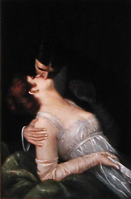 "The Kiss" by G. Baldry they are kissing.